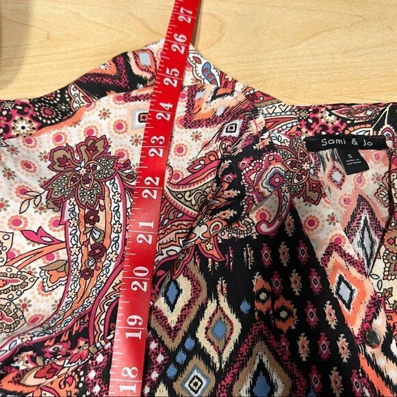 Sami & Jo Boho Paisley Top Small 3/4 cinched tie sleeve high low - Picture 2 of 8